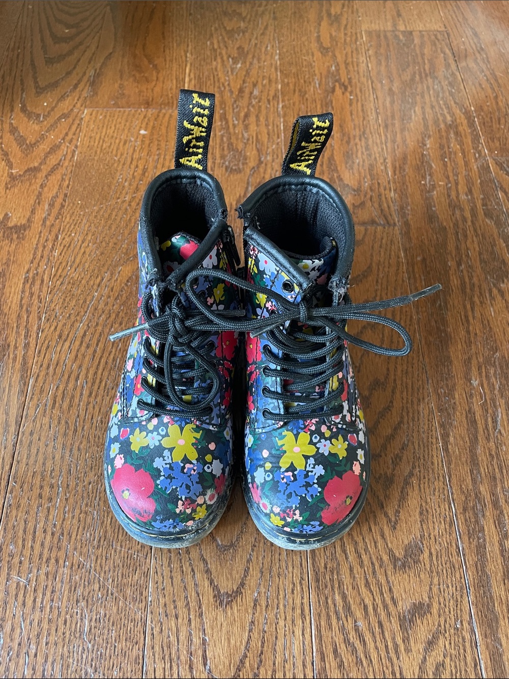 Dr. Martens Kids Black Floral Lace-Up Boots